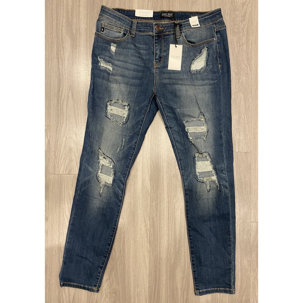 NEW Judy Blue Jeans Womens Mid Rise Distressed Skinny Fit Size 15/32 NWT